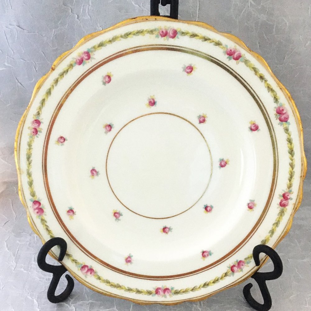 Cauldon Pink Roses Round Serving Platter Chop Plate Gold Trim #8627, 12" Antique